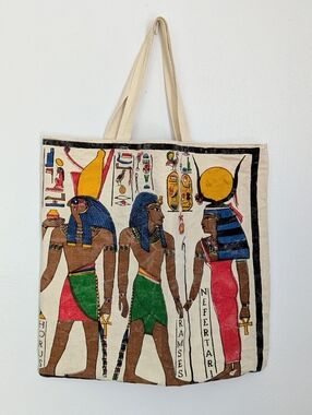 Vintage Egyptian Pharaoh Illustrated Canvas Tote Bag